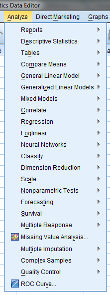 SPSS analyse menu