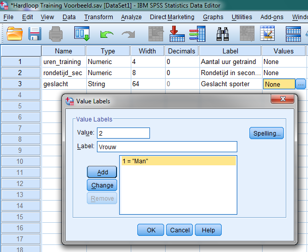 SPSS data value labels - voorbeeld