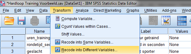 SPSS data variabelen hercoderen menu